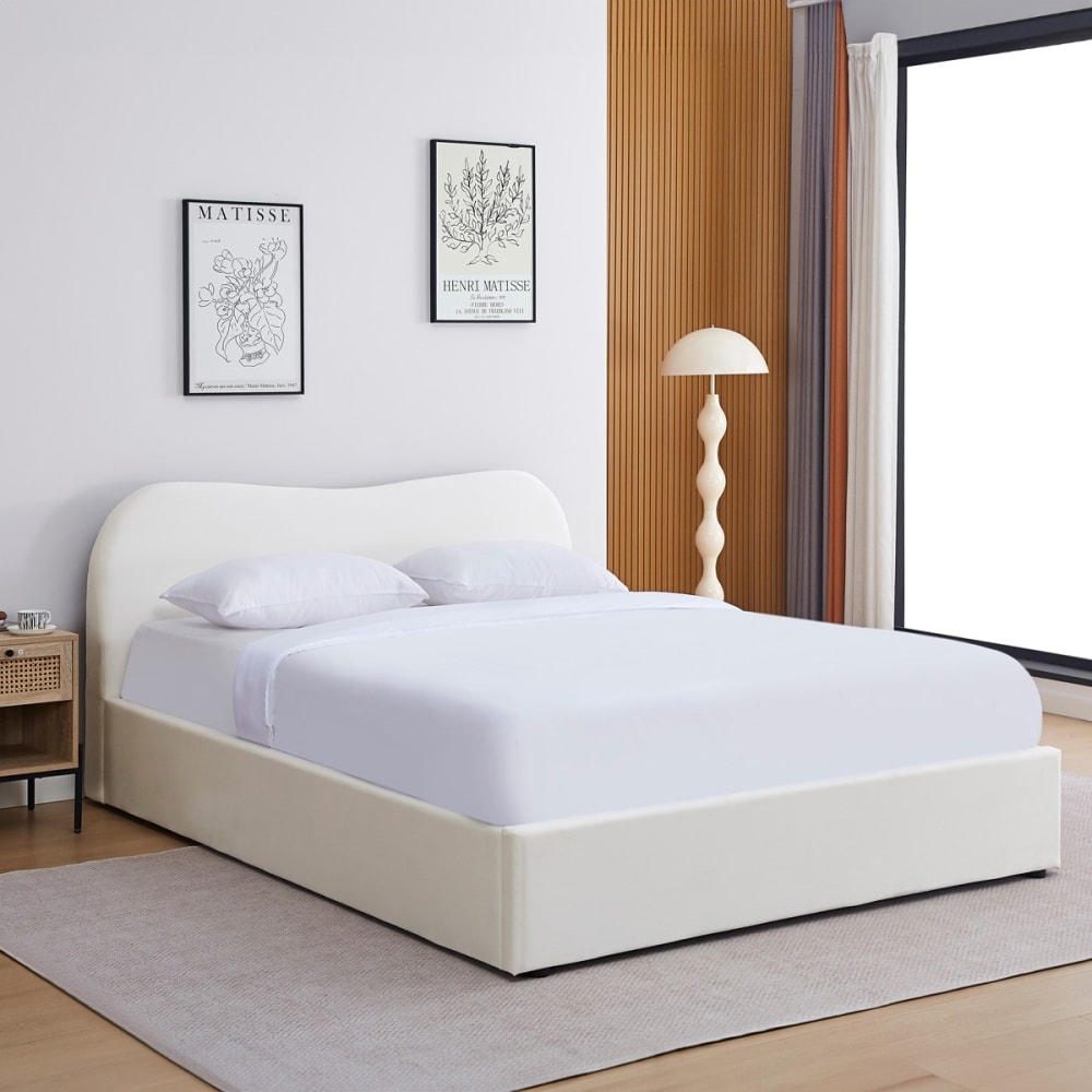 Lit 160x200 cm avec tête le lit en velours beige - Maisons du Monde