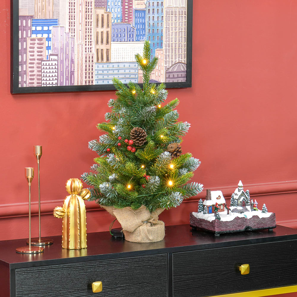 Mini sapin de noël artificiel led décoré h.60 cm vert - Maisons du Monde