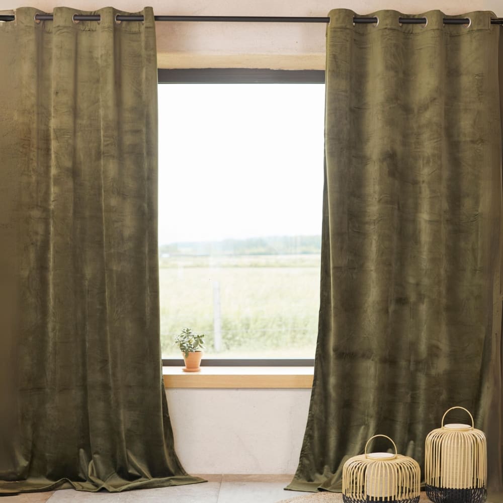 Rideau en velours feutré uni kaki 135x260 cm