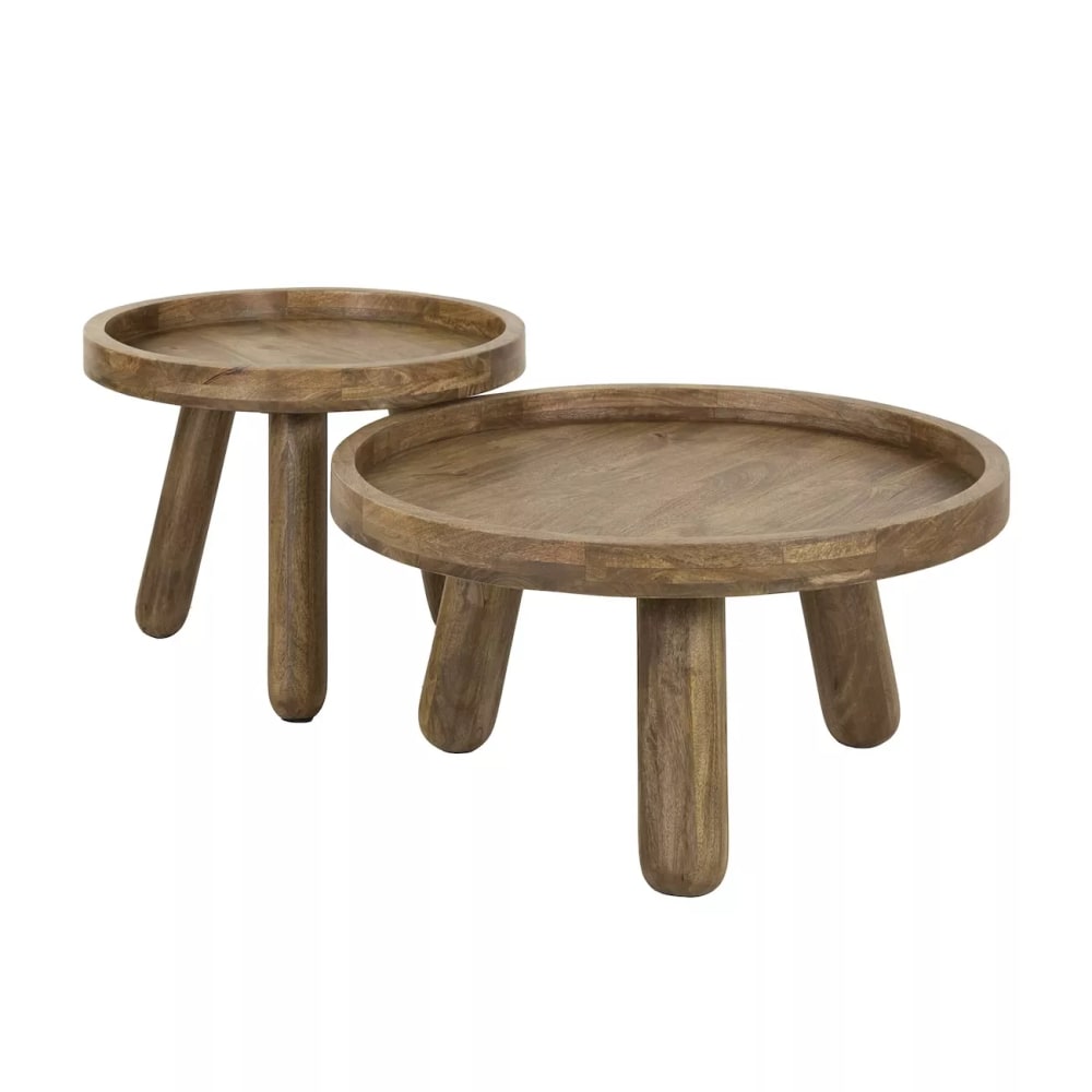 Mathi Design Set de 2 tables basses rondes en bois de manguier style inspirations d'ailleurs Marron Bois - 80x47x80cm