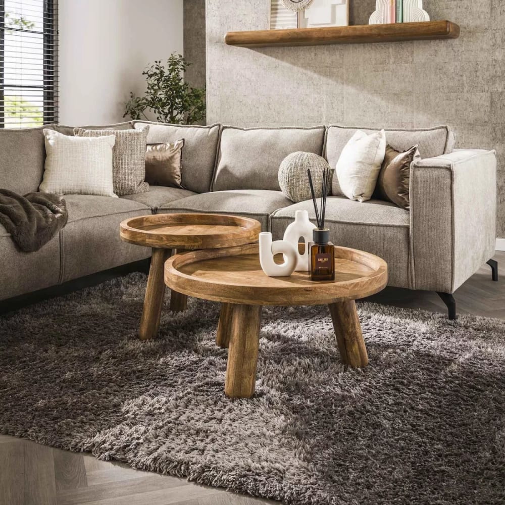 Rundes Couchtisch-Set aus Mangoholz - Maisons Du Monde