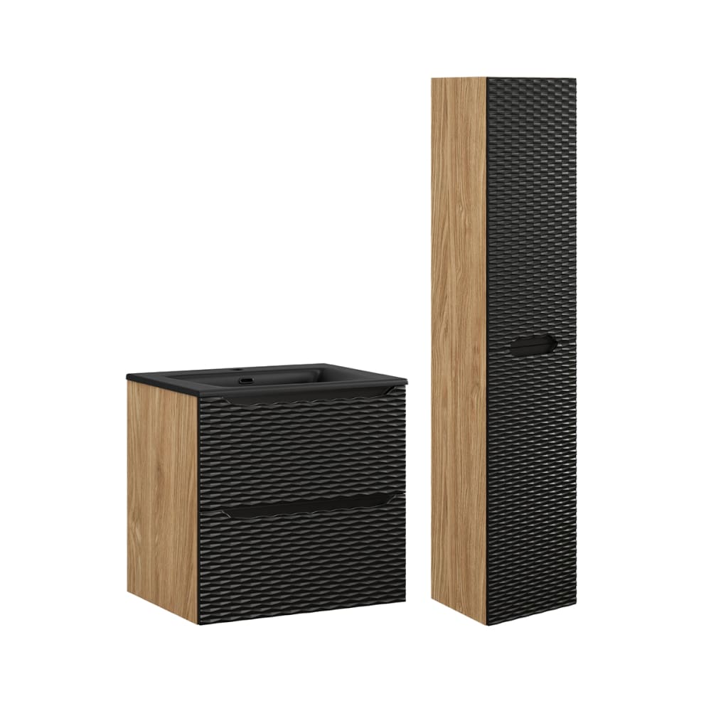 Ensemble meuble vasque encastrée colonne stratifiés noir et beige