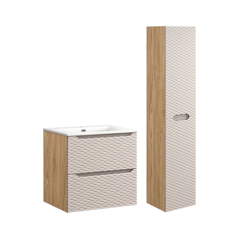 Ensemble meuble vasque encastrée colonne stratifiés beige