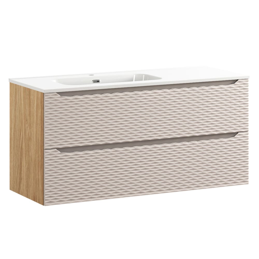 Meuble vasque encastrée gauche 2 tiroirs stratifiés beige