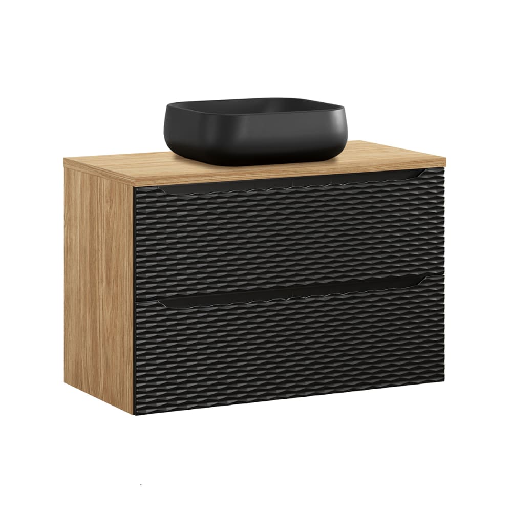 Meuble vasque 90cm stratifiés noir et beige