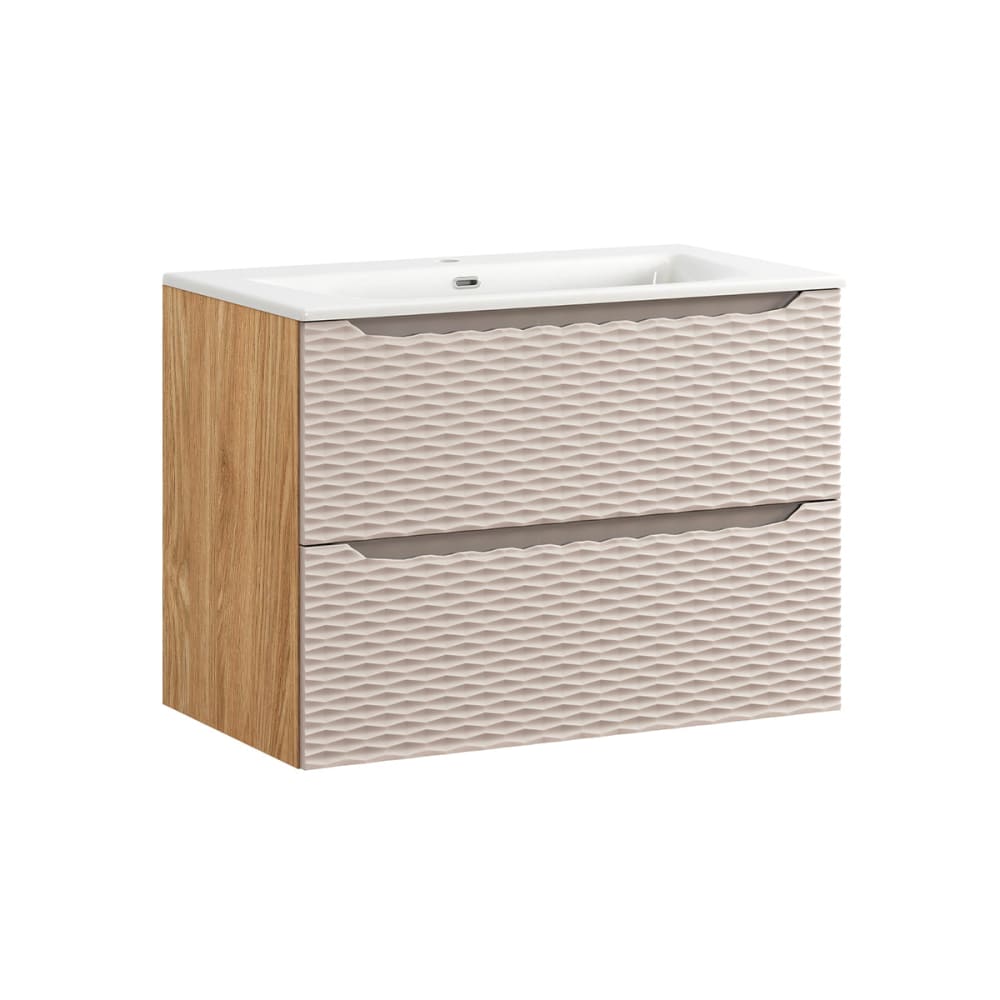 Petits meubles Einzelner Unterbauwaschtisch 80cm Melamin Beige und Holz Beige Spanplatte
