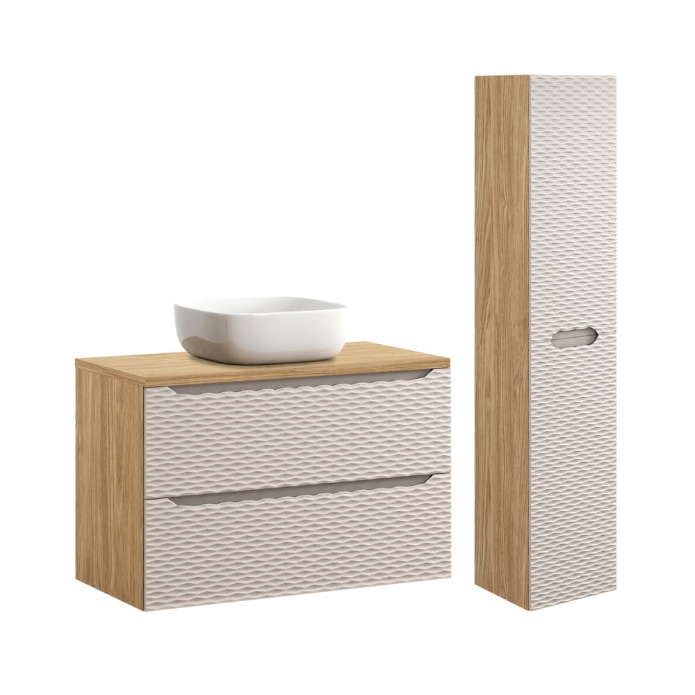Ensemble meuble vasque 90cm colonne stratifiés beige