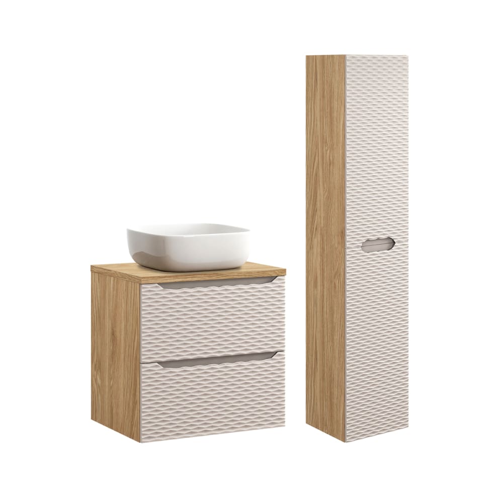 Ensemble meuble vasque colonne stratifiés beige