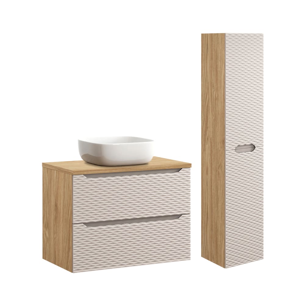 Ensemble meuble vasque colonne stratifiés beige