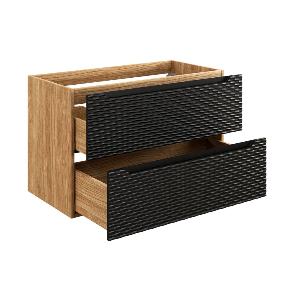 Waschbeckenunterschrank 90cm Melamin Schwarz und Holz - Maisons