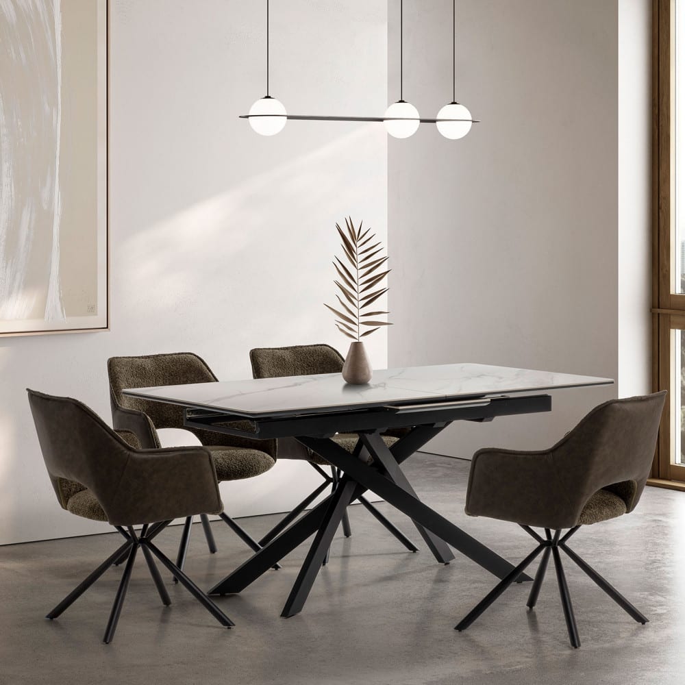 Ausziehbarer Keramiktisch für 6/8 Personen, weiß, 160/200x76 cm -