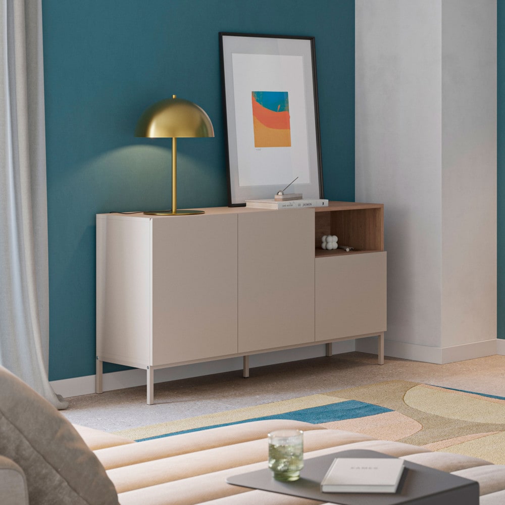 Buffet 3 portes en bois et métal l140cm - beige - Maisons du Monde