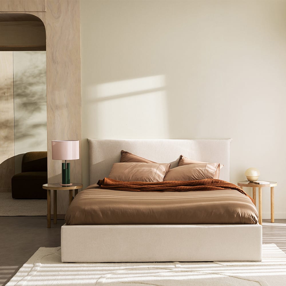 Lit coffre en tissu 160x200cm - écru - Maisons du Monde