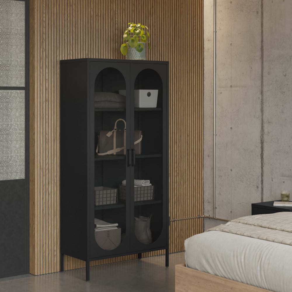 Vaisselier 2 portes en métal H170cm - Noir