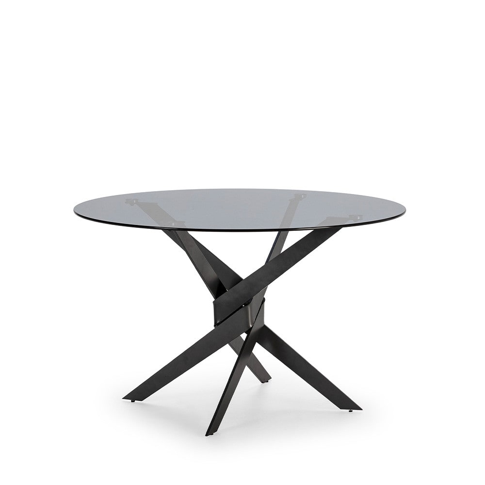 Table à manger 4 personnes en verre trempé et métal - Noir
