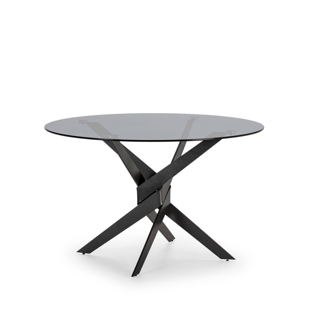 Table à manger 6 personnes en verre trempé et métal - Noir