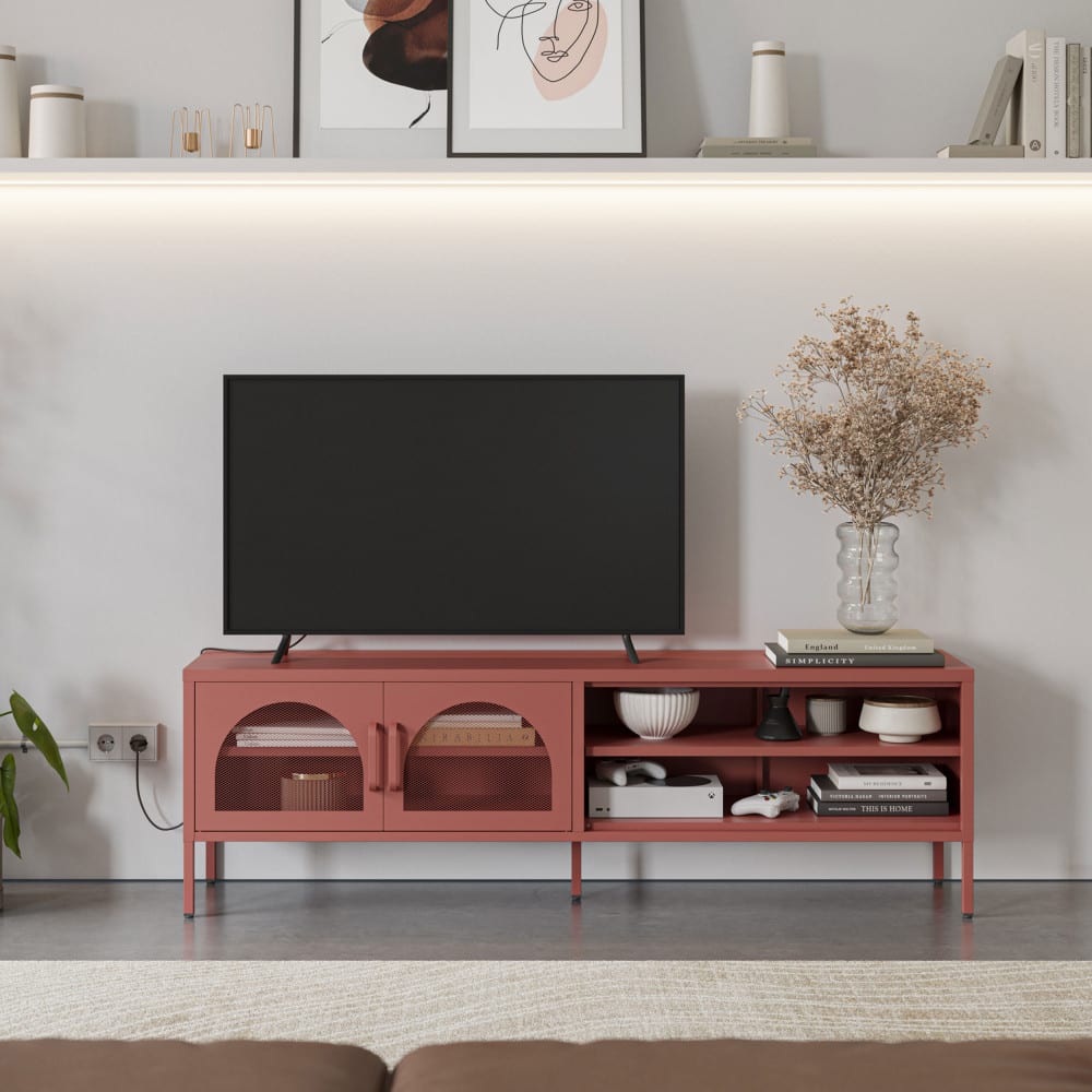Meuble tv 2 portes en métal l160cm - terracotta - Maisons du Monde