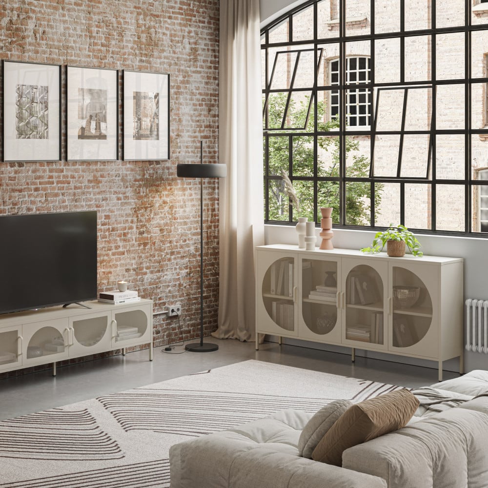 Buffet 4 portes en métal l160cm - beige - Maisons du Monde