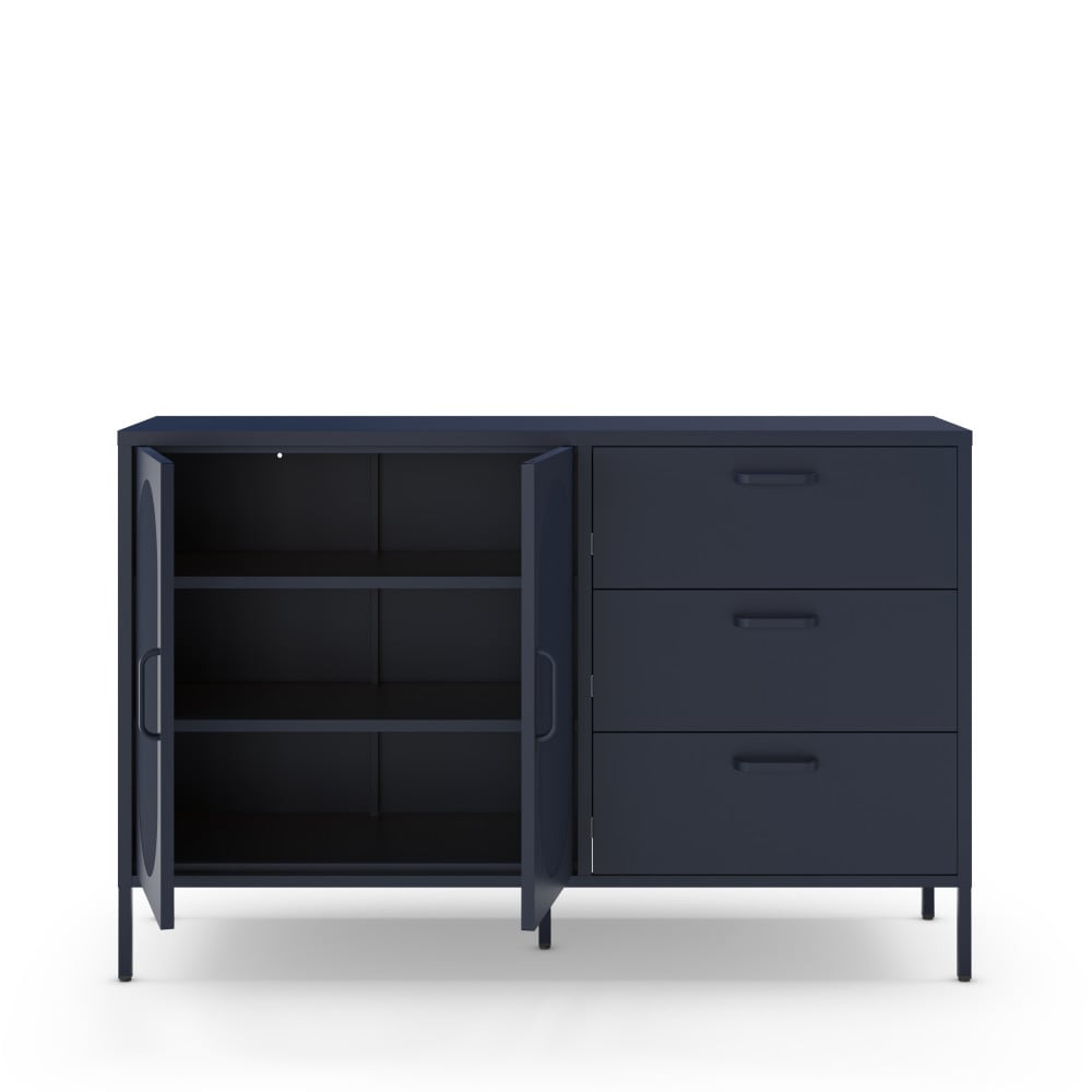 Buffet 2 portes 3 tiroirs en métal L140cm - Bleu nuit