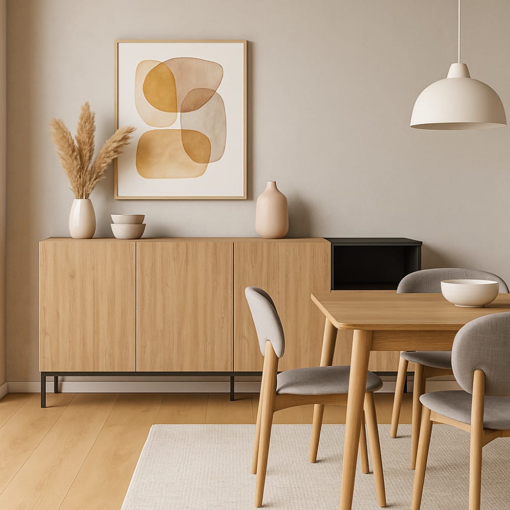 Buffet 4 portes en bois et métal L180cm - Bois clair