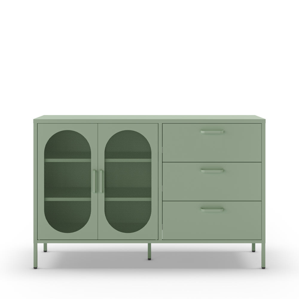 Buffet 2 portes 3 tiroirs en métal L140cm - Vert menthe