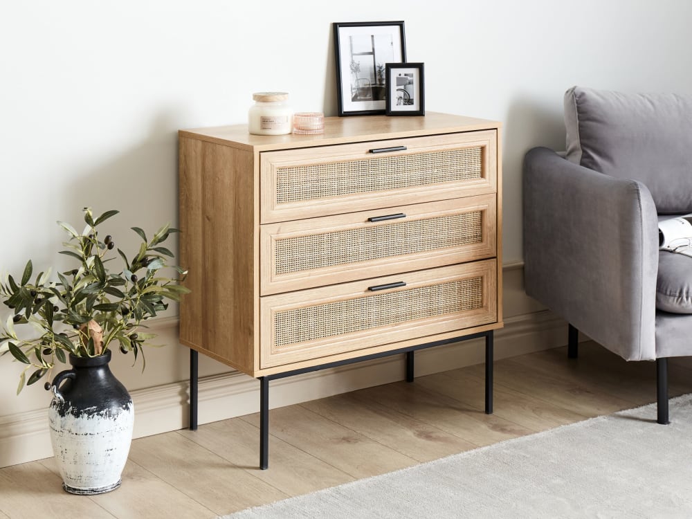 Kommode mit 3 Schubladen aus Holzwerkstoff 80cm, braun - Maisons