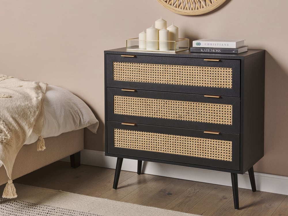 Kommode mit 3 Schubladen aus Holzwerkstoff 80cm, schwarz -