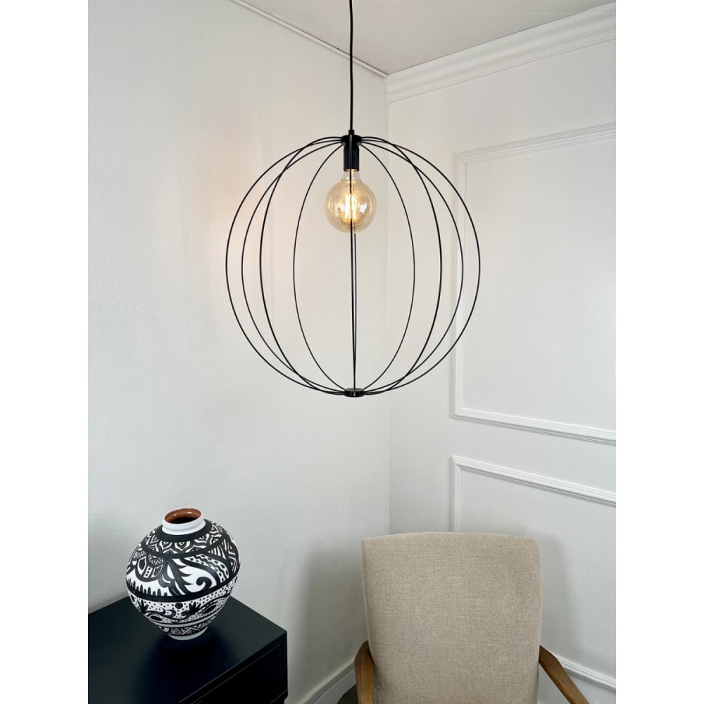 Suspension filaire globe noir d.60cm — vue 3