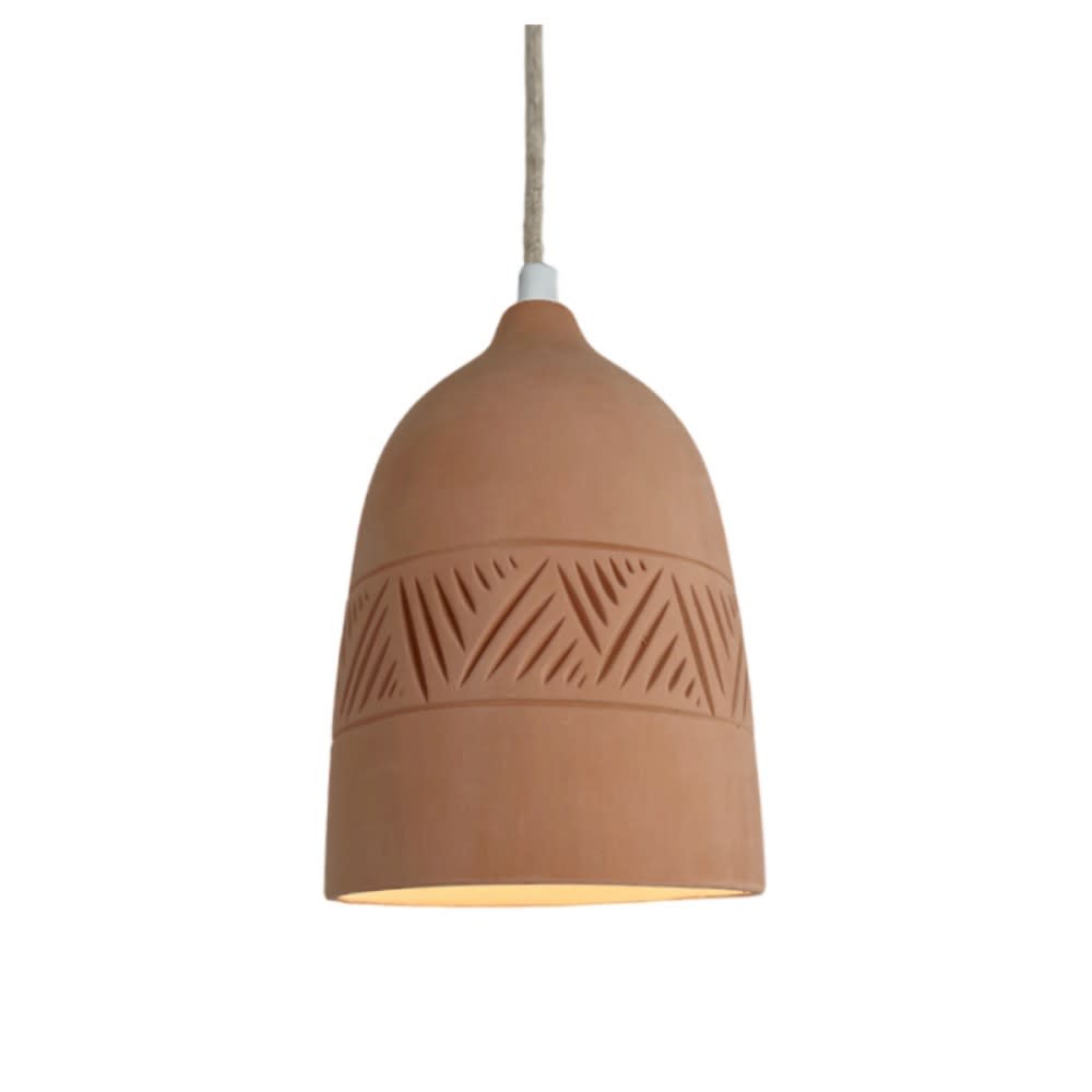 Suspension en terre cuite motif Inca avec câble lin D.14cm