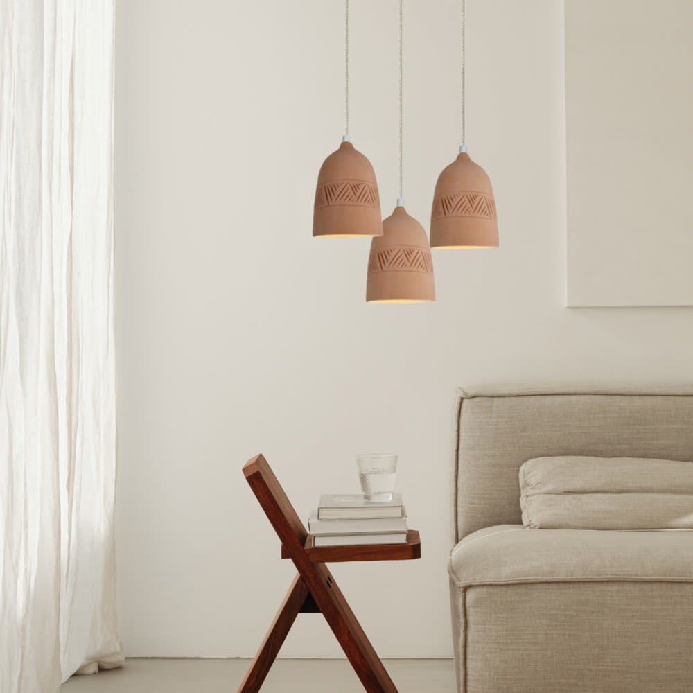 Suspension en terre cuite motif inca avec câble lin d.14cm — vue 3