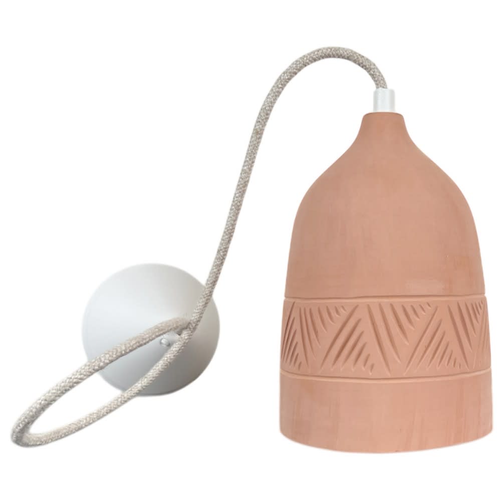 Suspension en terre cuite motif inca avec câble lin d.14cm — vue 4