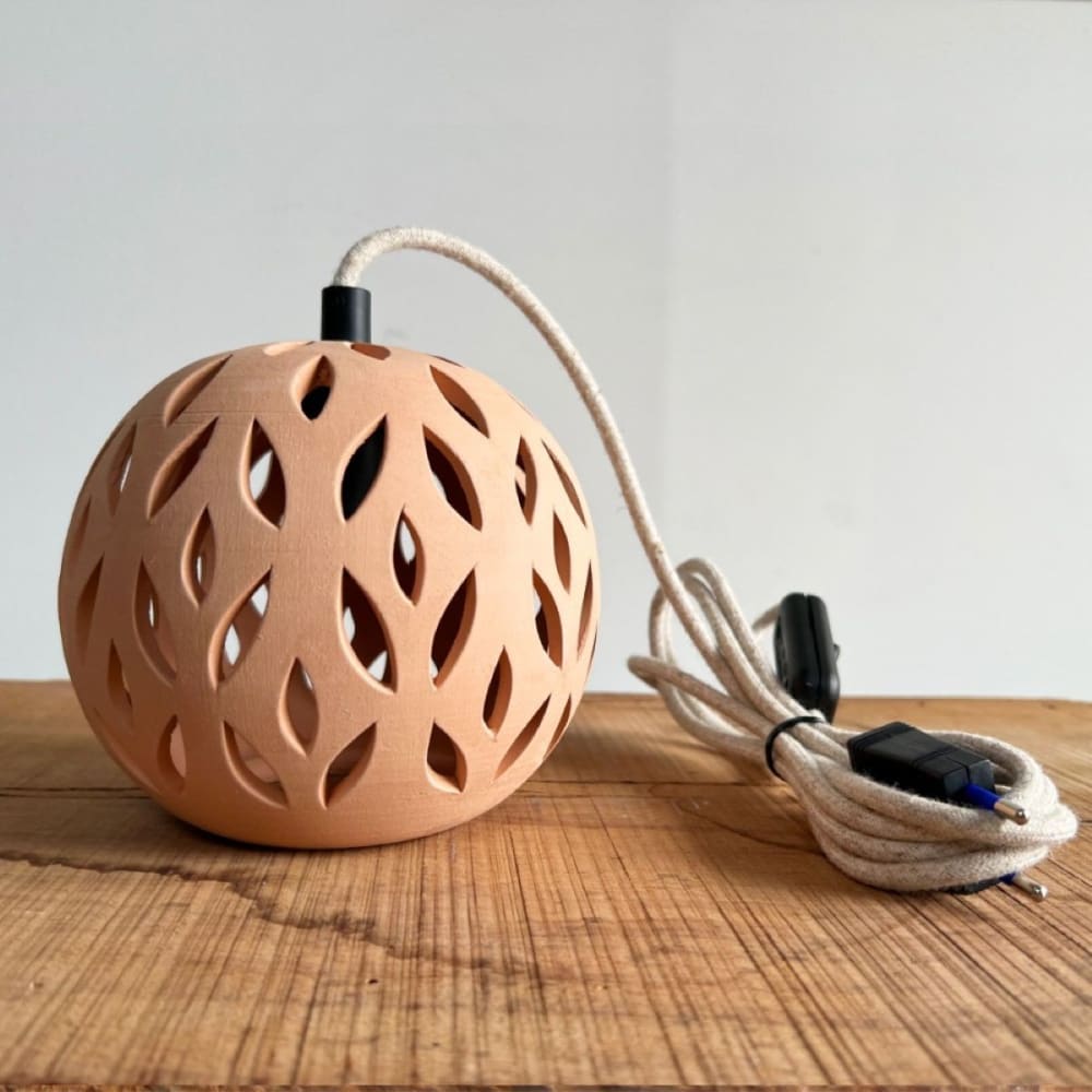 Lampe en terre cuite naturelle avec câble lin d.15cm — vue 4