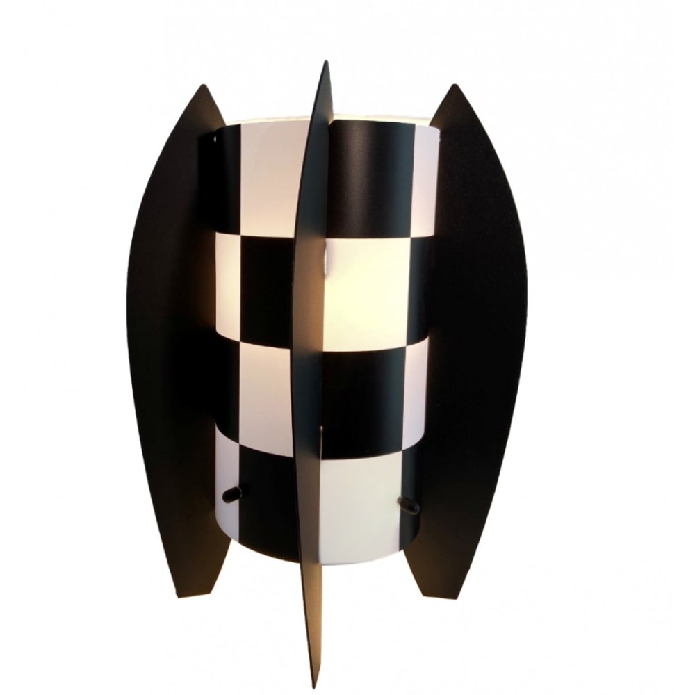 Lampe décorative à damiers noirs h. 25cm