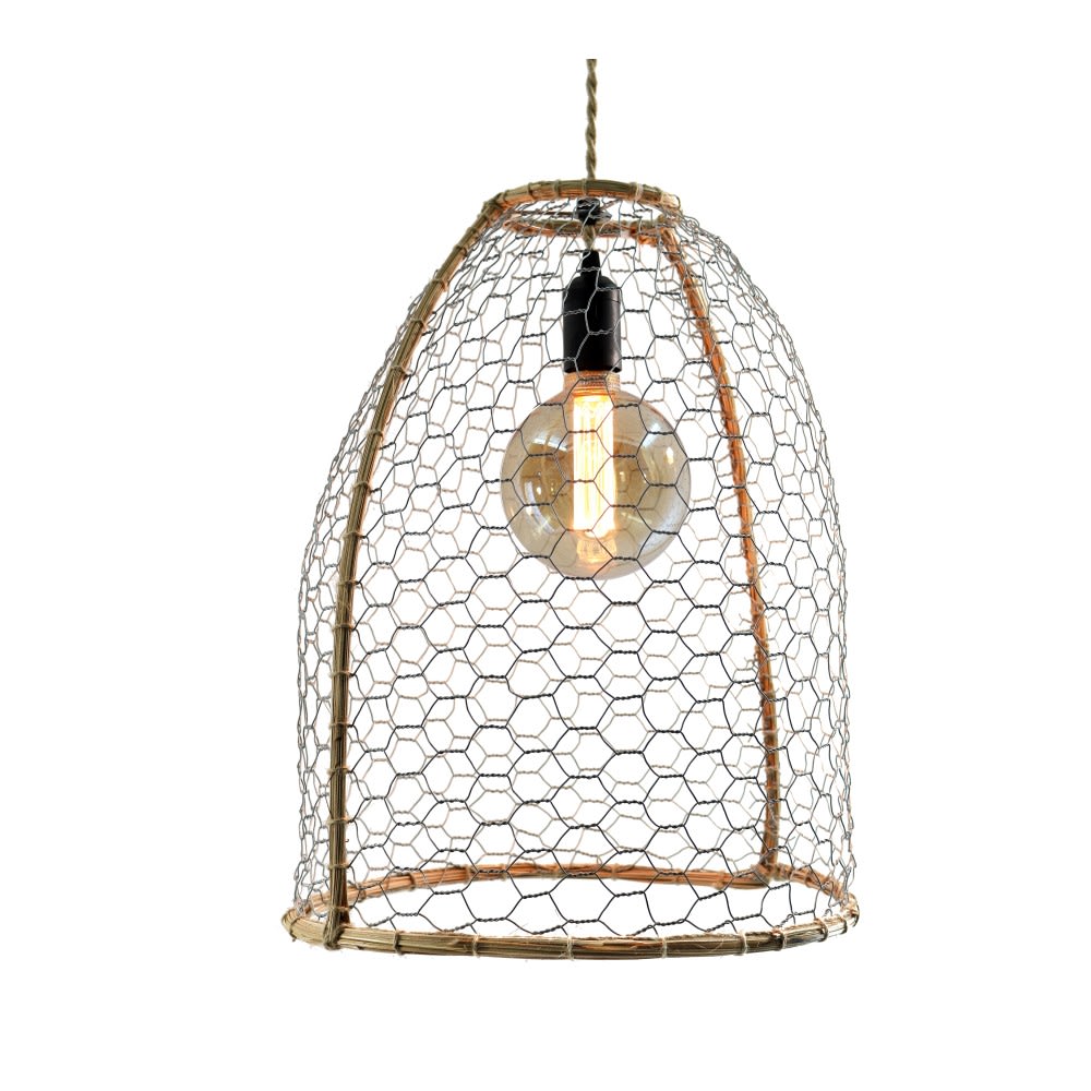 Gérard Lamy Suspension grillage et tresse de palmier d.42cm Argenté Acier