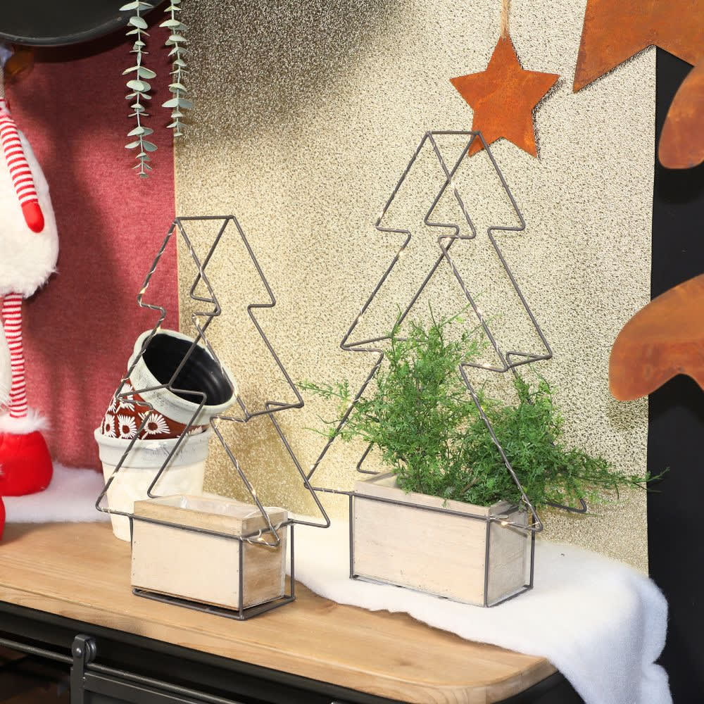 Jardinière sapin de noël décoration bois métal marron 30.5x18x50cm - Maisons du Monde