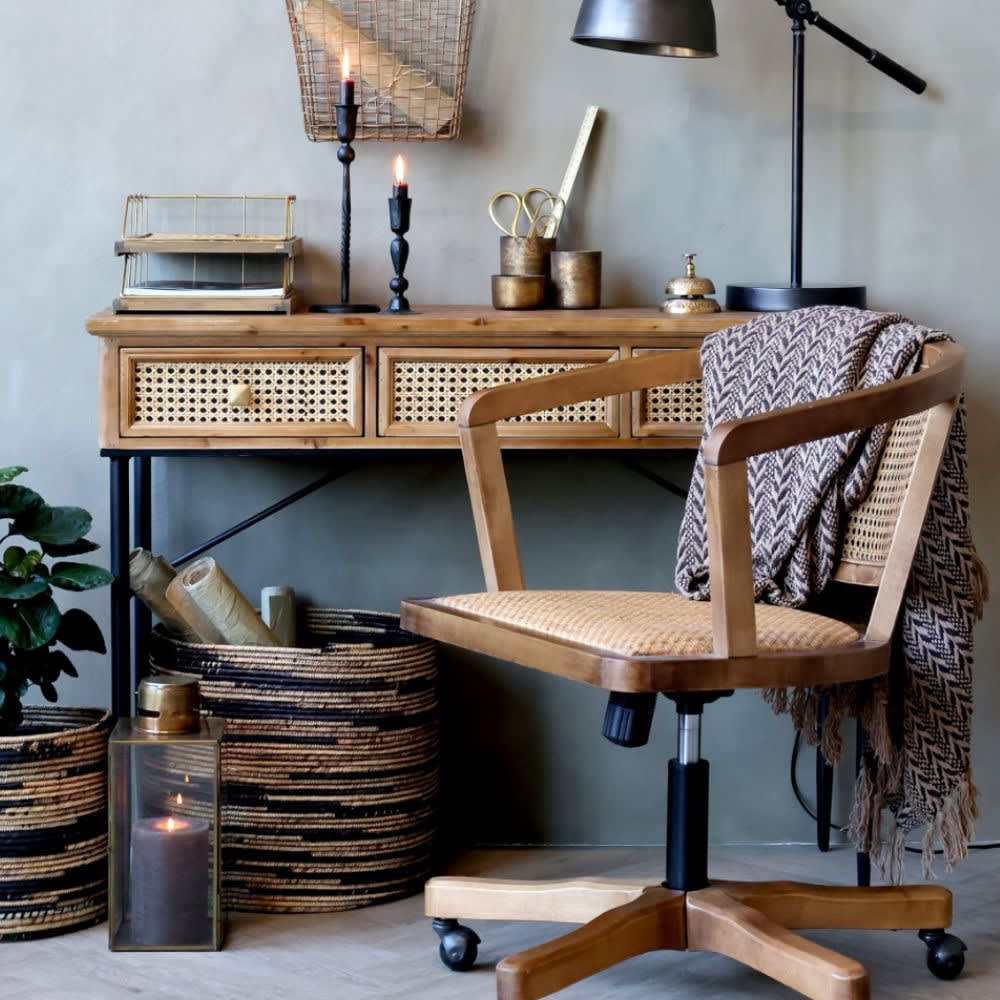 Chaise de bureau en bois de bouleau et rotin 60 x 60 x 80 cm - Maisons du Monde