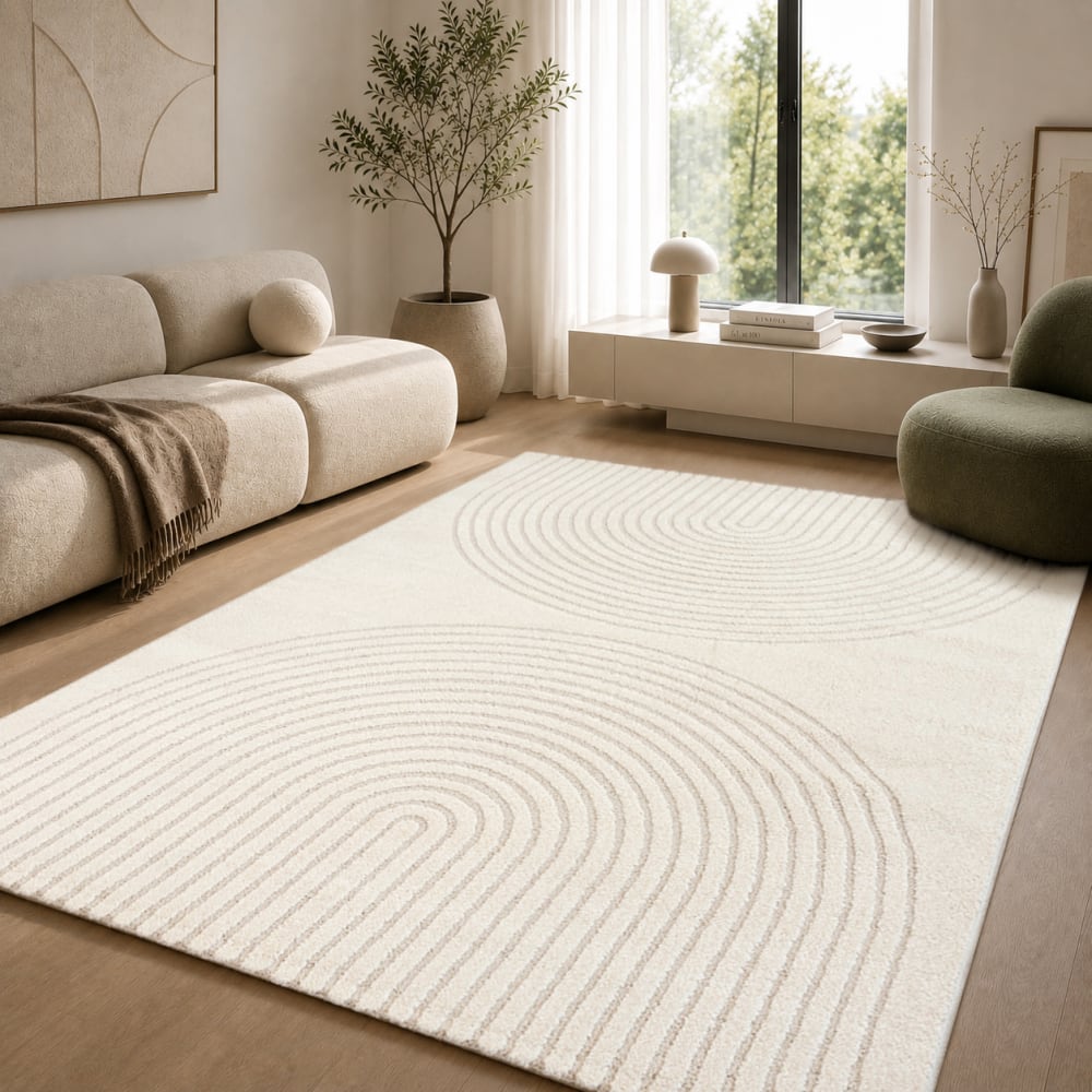 The carpet Moderner Teppich, Hohe Flordichte, Creme, 200 x 280 cm style modern Weiß Pes - Polyester