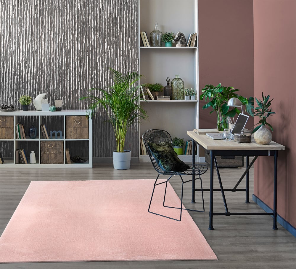 Tapis lavable et antidérapant, uni, rose, 140 x 200 cm — vue 3