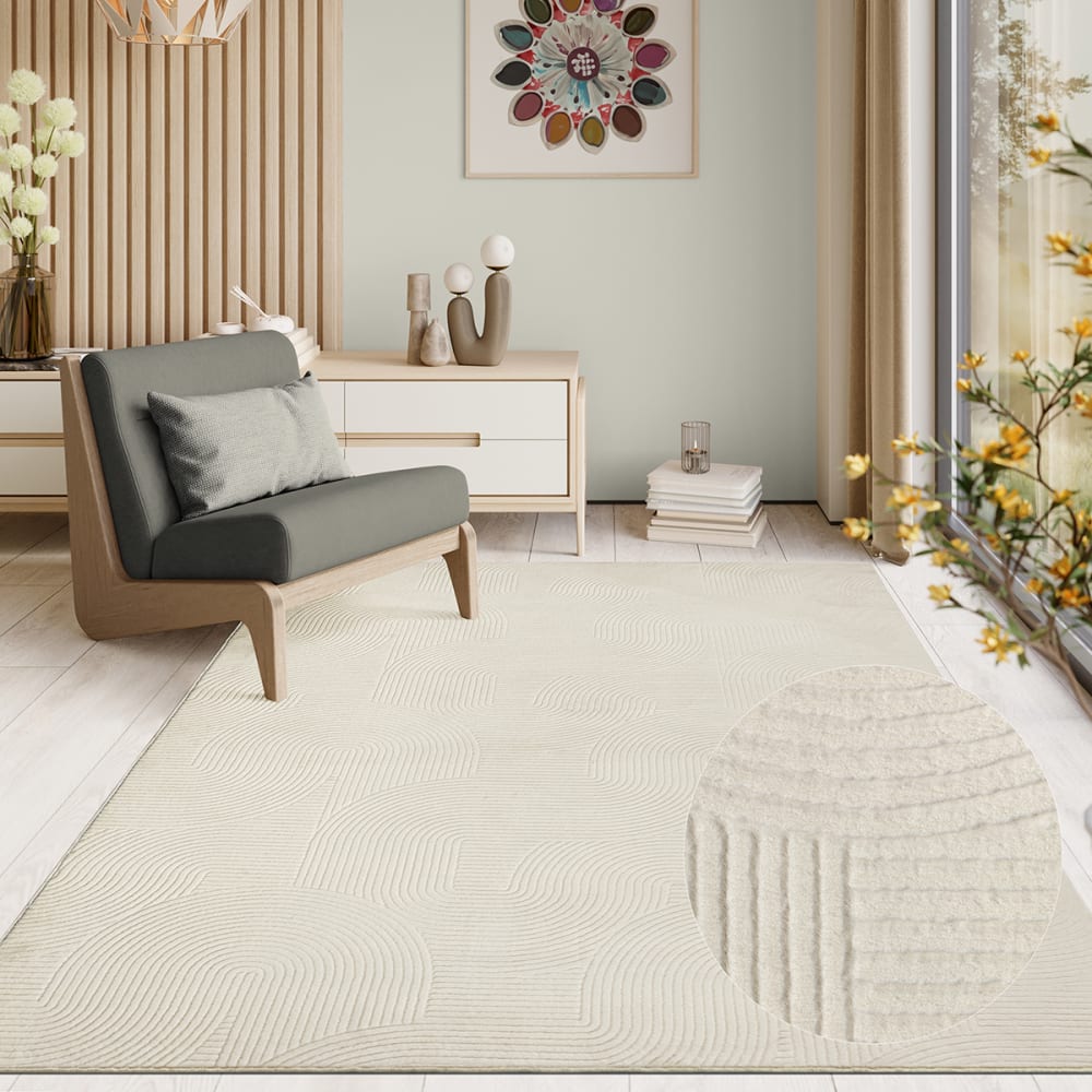 Tapis moderne antidérapant salon optique 3D, crème, 140 x 200 cm — vue 4