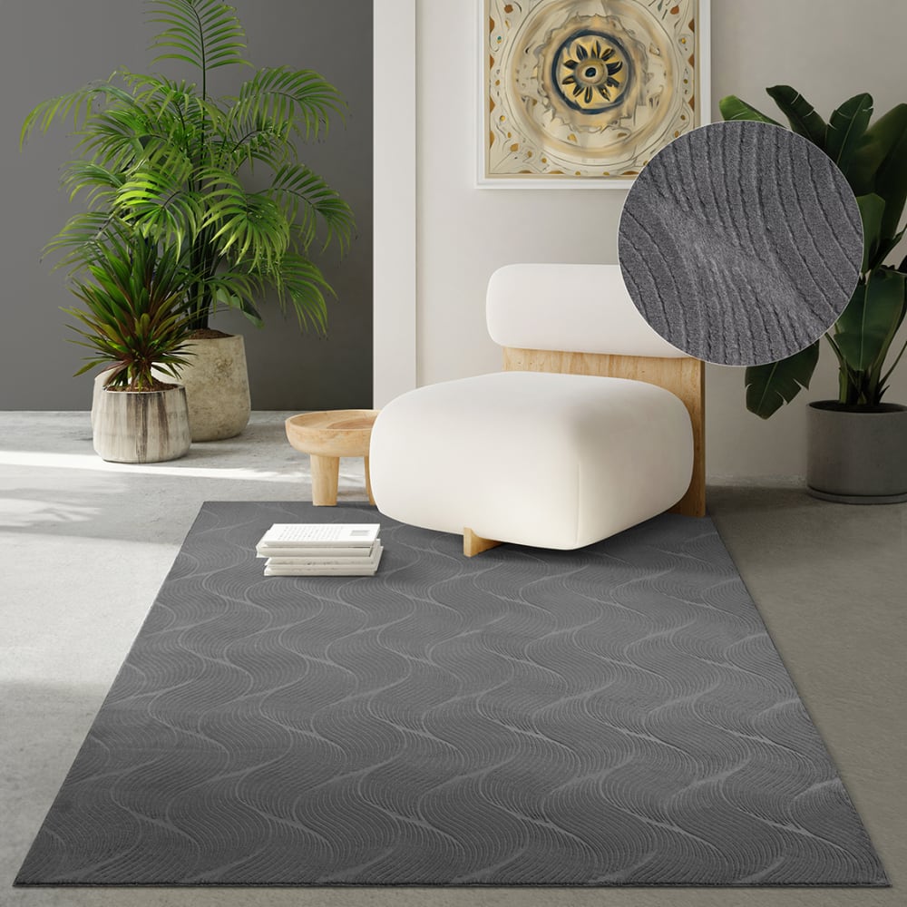 Tapis moderne salon séjour chambre 3D, anthracite, 140 x 200 cm — vue 3
