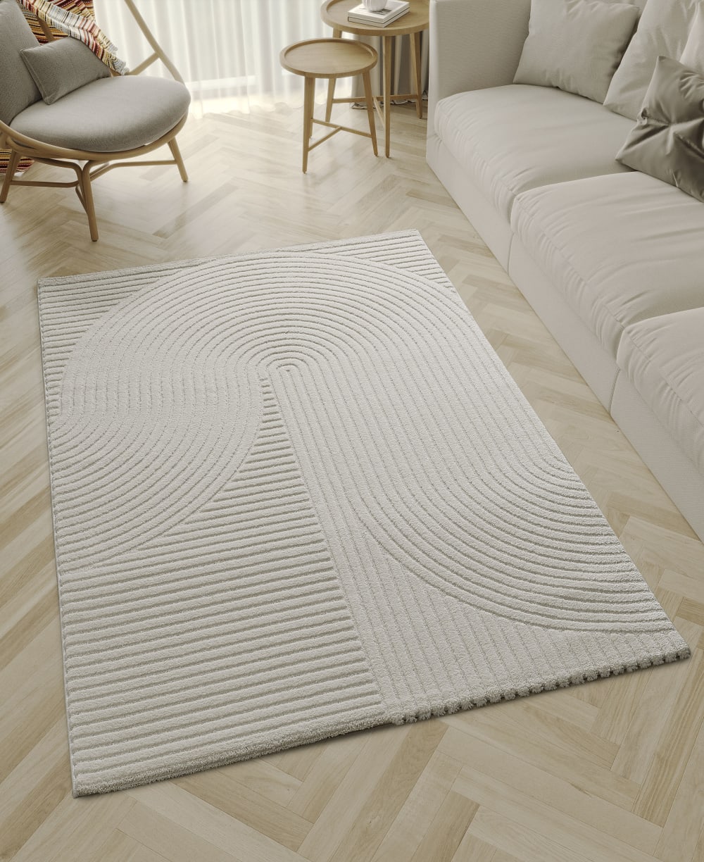 Tapis salon moderne bohème scandinave, crème, 140 x 200 cm — vue 3