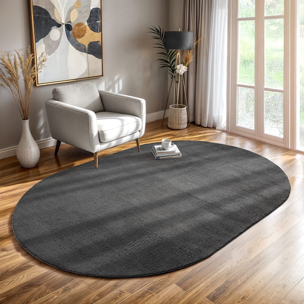 Tapis lavable et antidérapant, anthracite, 140 x 200 cm ovale — vue 3
