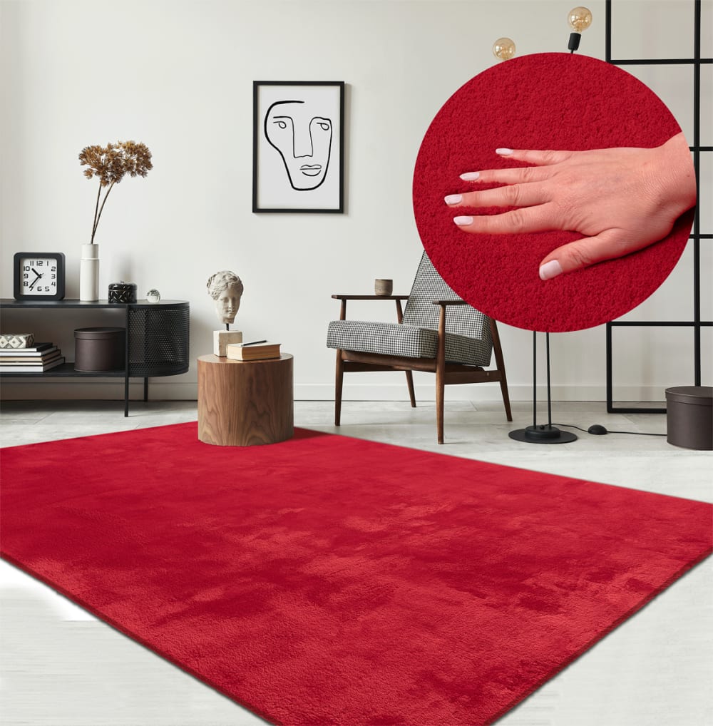 The carpet Teppich, waschbar und Anti-Rutsch, Uni-Farben, Rot, 160 x 220 cm style modern Rot Pes - Polyester