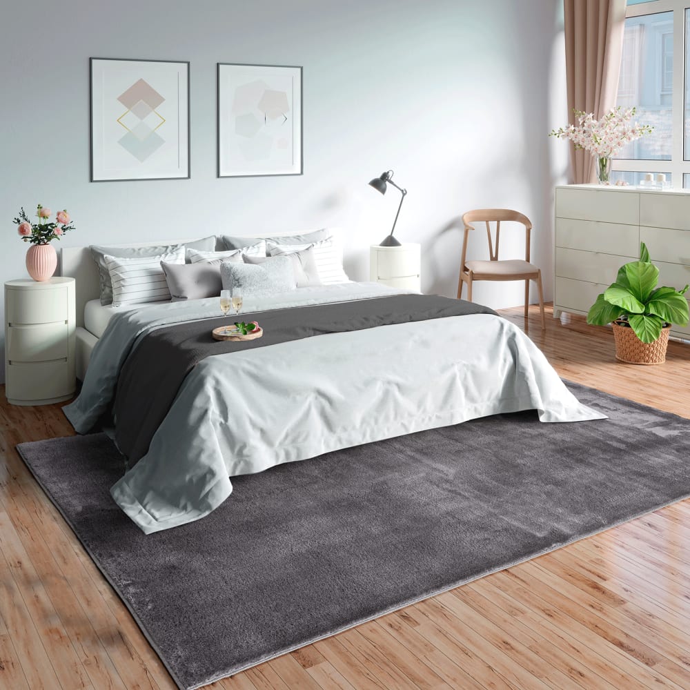 Tapis lavable et antidérapant, uni, anthracite, 80 x 150 cm — vue 3