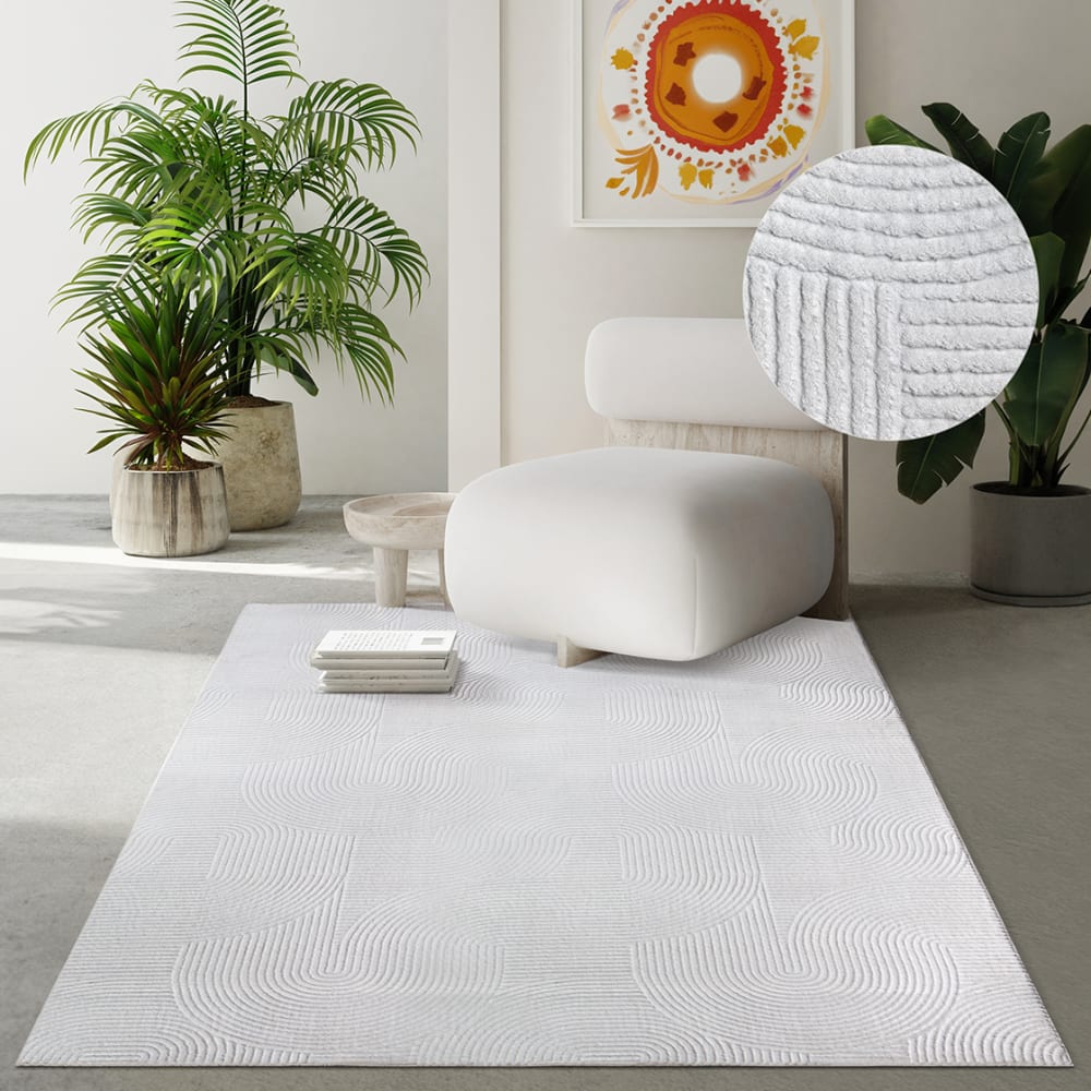Tapis moderne antidérapant salon optique 3D, blanc sale, 80 x 150 cm — vue 3