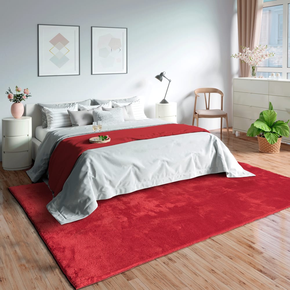 Tapis lavable et antidérapant, uni, rouge, 140 x 200 cm — vue 3