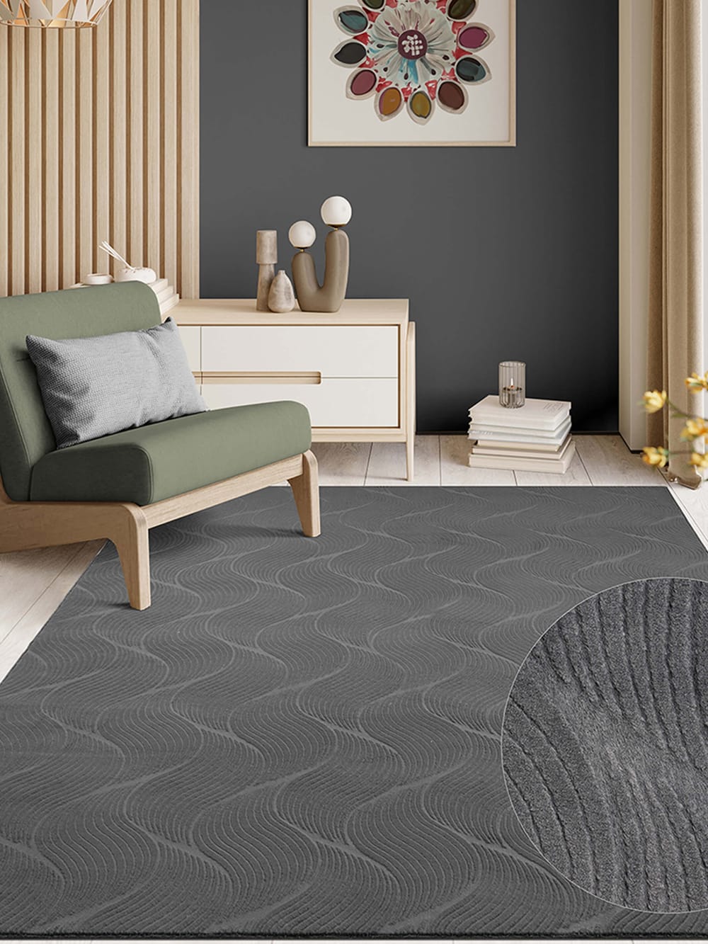 Tapis doux antidérapant, anthracite, 120 x 160 cm — vue 4