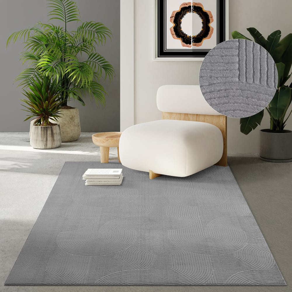 Tapis moderne antidérapant salon optique 3D, gris, 140 x 200 cm — vue 3