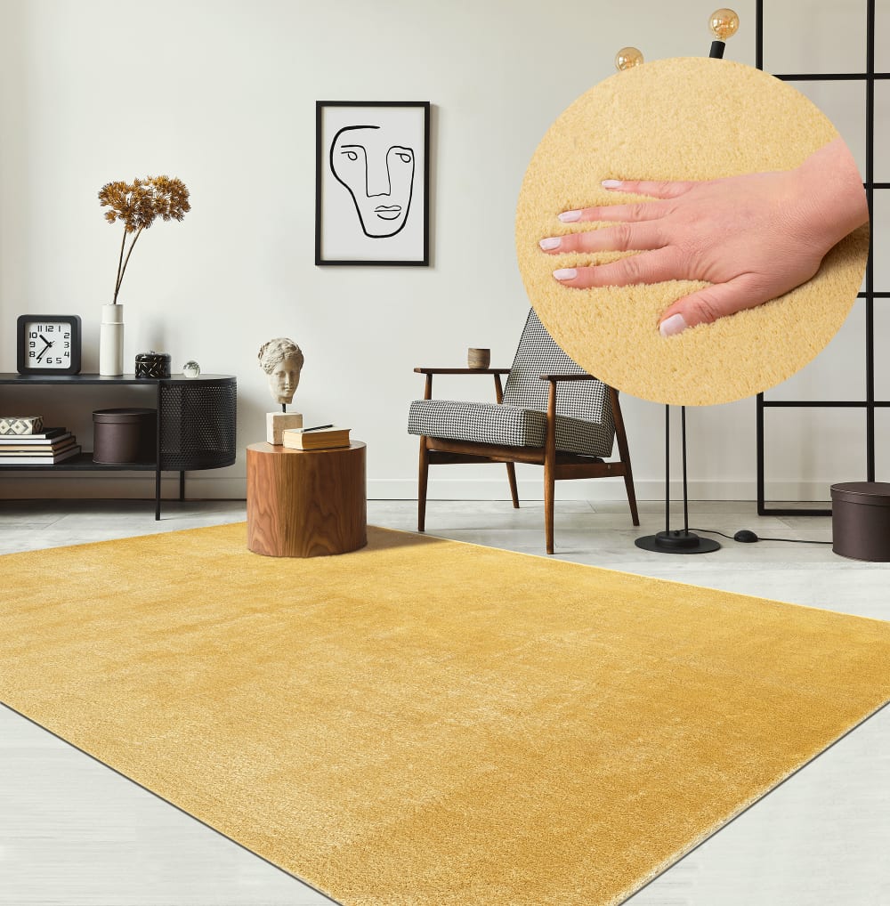 The carpet Teppich, waschbar und Anti-Rutsch, Uni-Farben, Gold, 140 x 200 cm style modern Gold Pes - Polyester