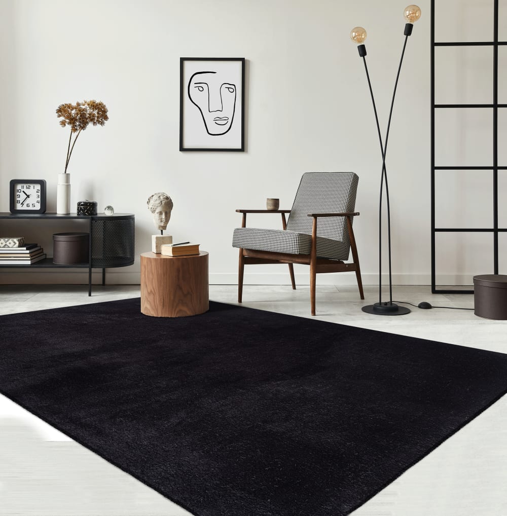 The carpet Teppich, waschbar und Anti-Rutsch, Uni-Farben, Schwarz, 140 x 200 cm style modern Schwarz Pes - Polyester
